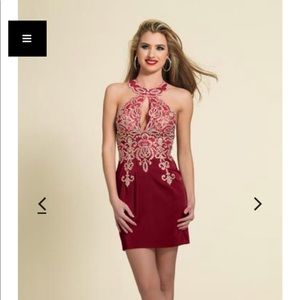 Maroon Hoco dress w/ gold and iridescent detail